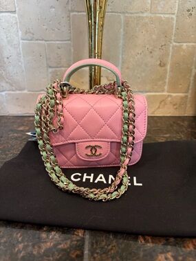 Chanel Mini Wallet On Chain Pink Lambskin Gold Card Shoulder Crossbody/Dust Bag